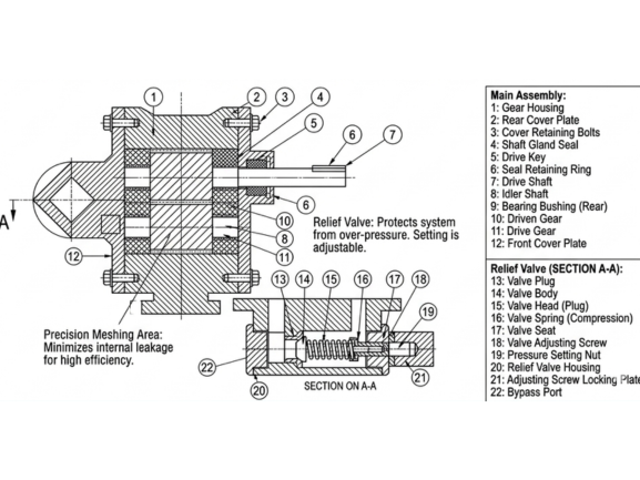 Cross section diagram of UA Series rotary gear pump
