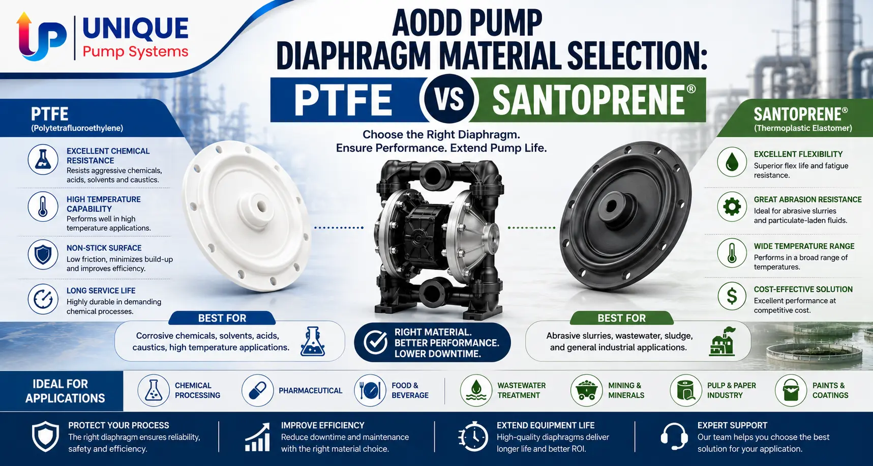 AODD Diaphragm Material: PTFE vs Santoprene