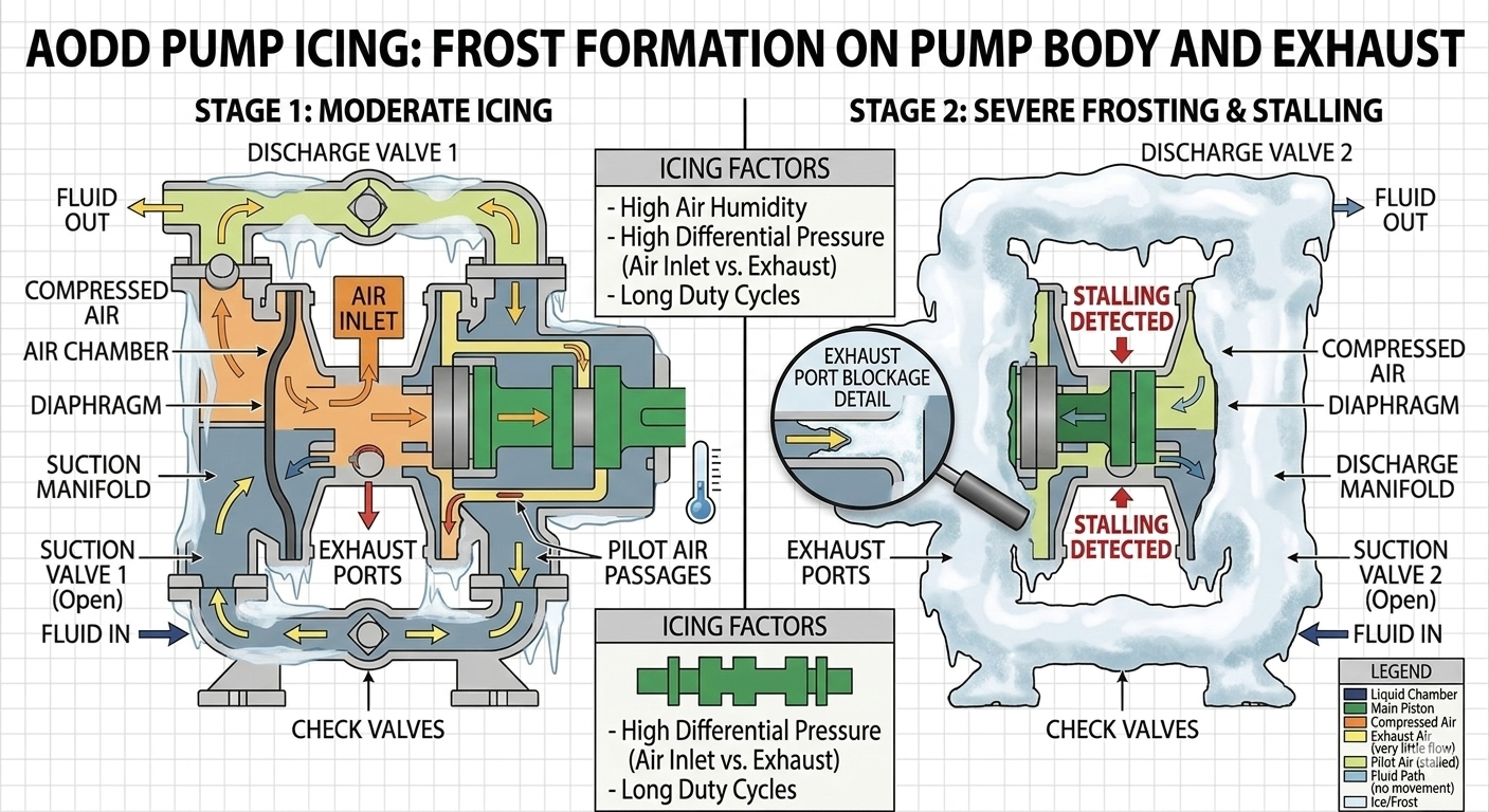 AODD Pump Icing - Frost Formation on Pump Body and Exhaust
