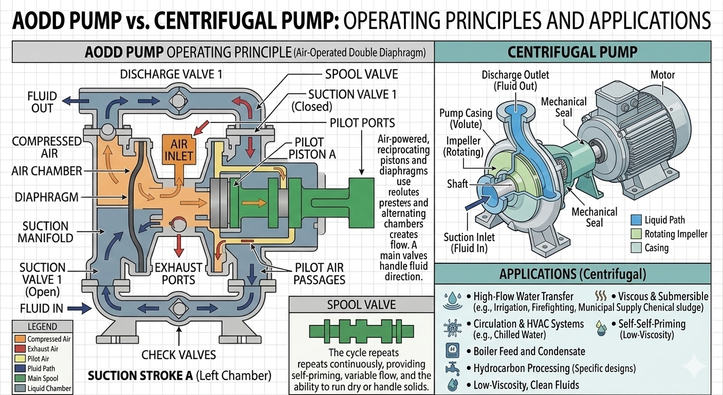 AODD Pump vs Centrifugal Pump Comparison - Operating Principles and Applications