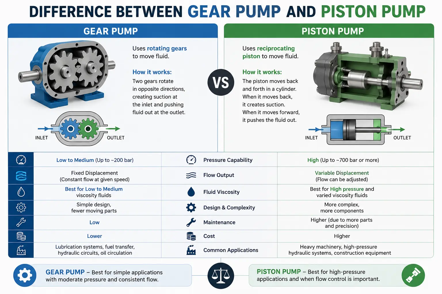 difference between gear pump vs piston pump