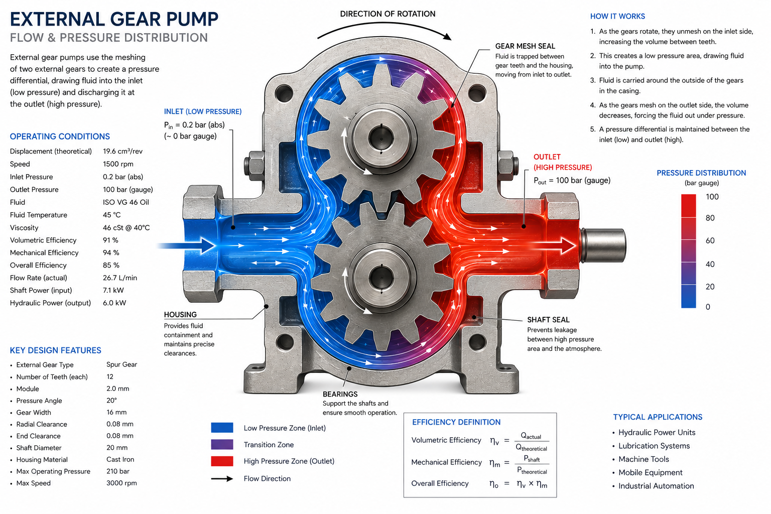 Gear pump working principle diagram - oil flow through gear pump